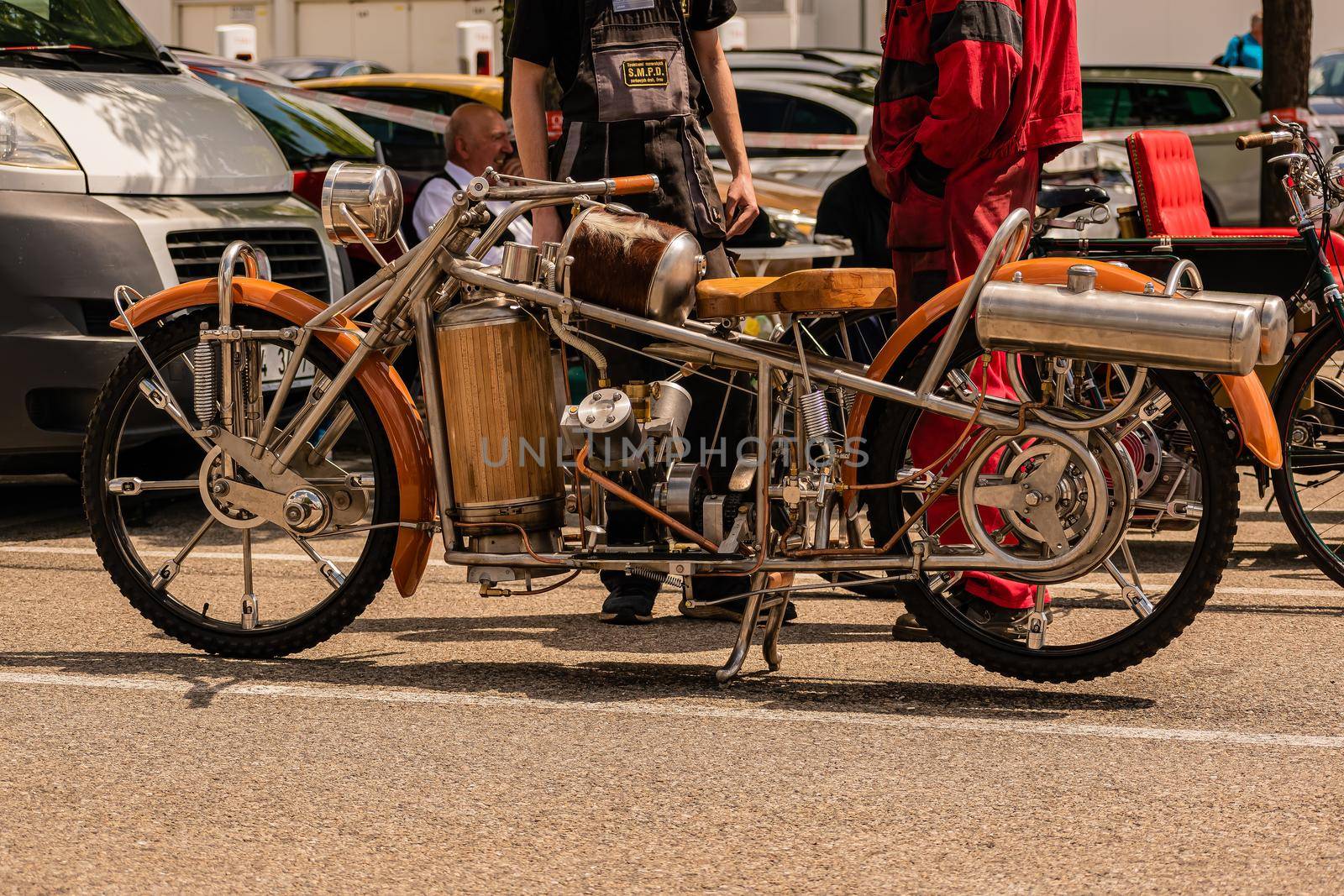 Brno Czech Republic - June 4, 2021 steam motorcycle, a replica of a historic vehicle