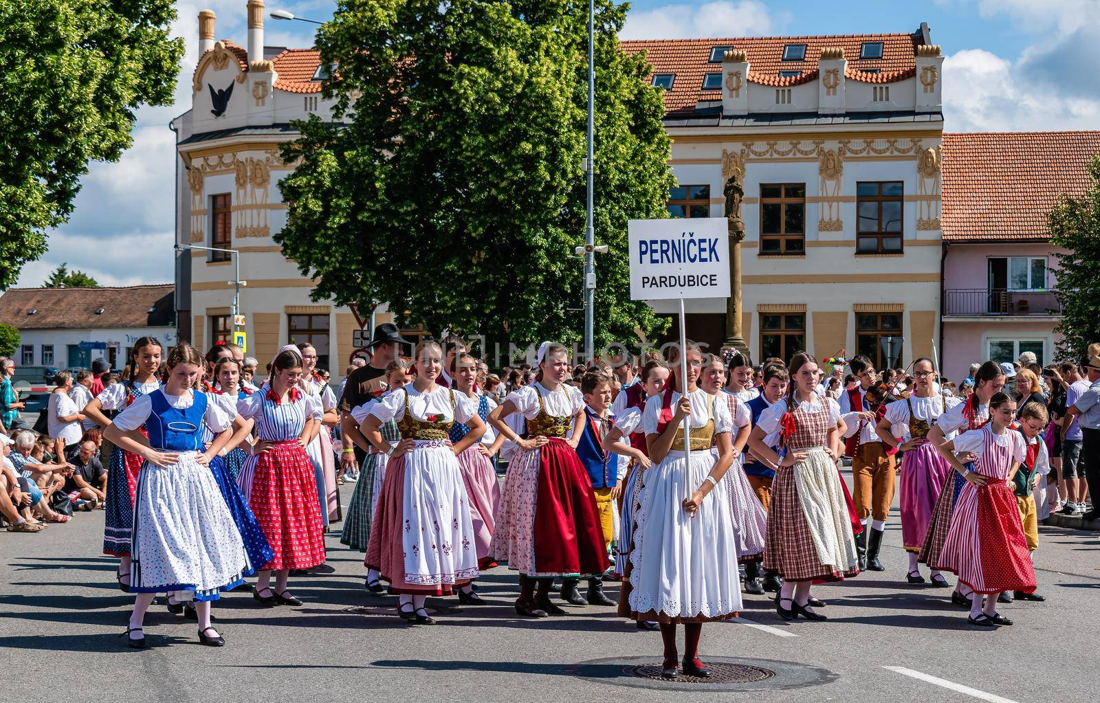 Straznice, Czech Republic - June 25, 2022 International Folklore Festival. Parade of the Folokorist Festival in Straznice