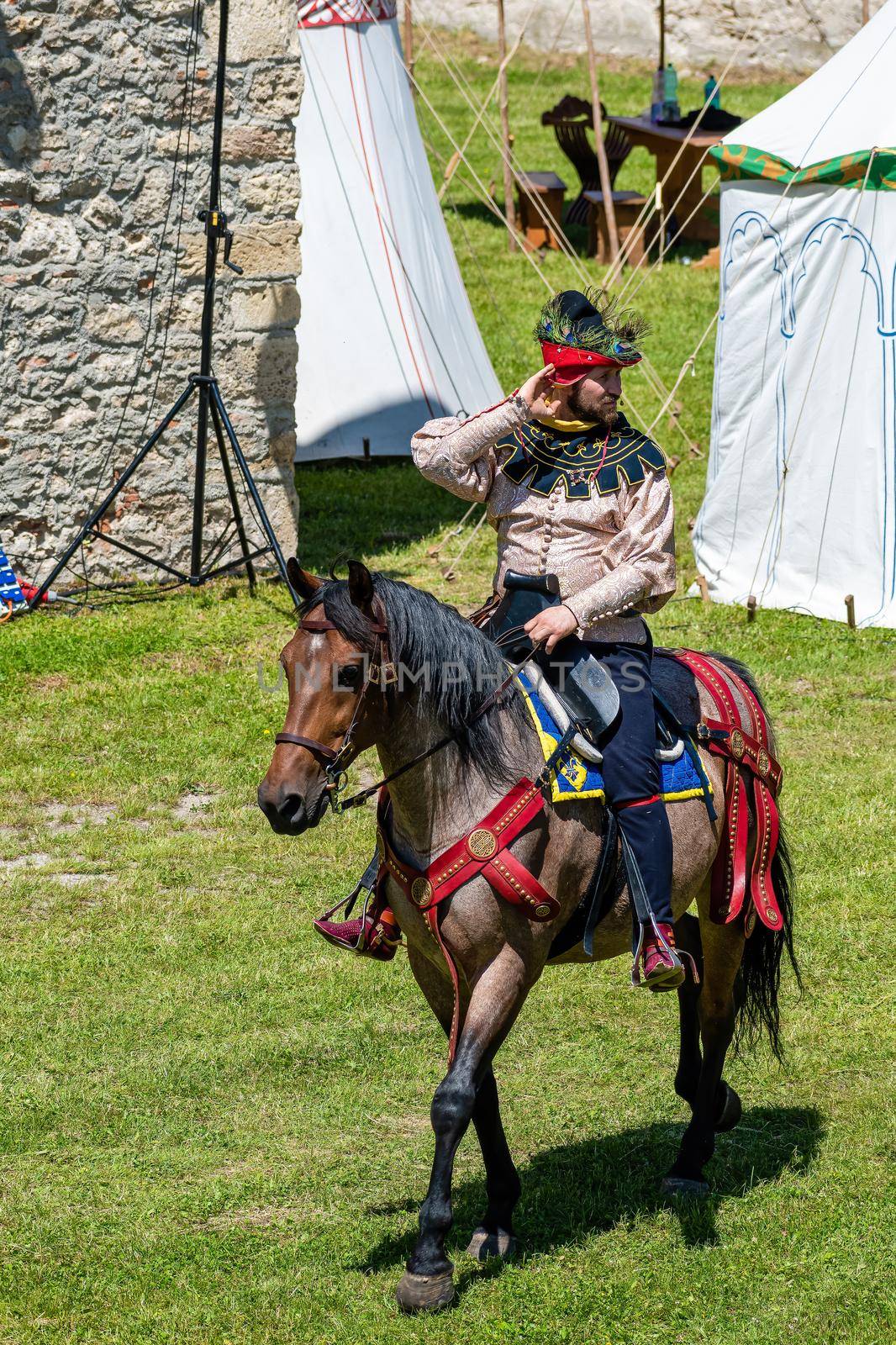 Knight on horseback greets spectators by rostik924