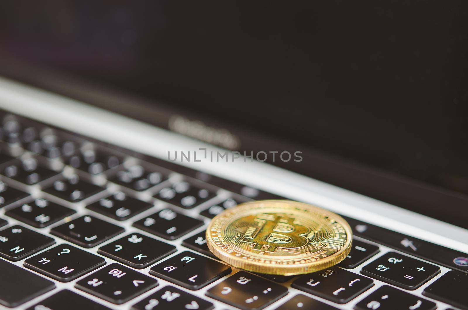coin currency economy trade market investment digital money crypto bitcoin on keyboard computer laptop.business exchange finance blockchain concept.