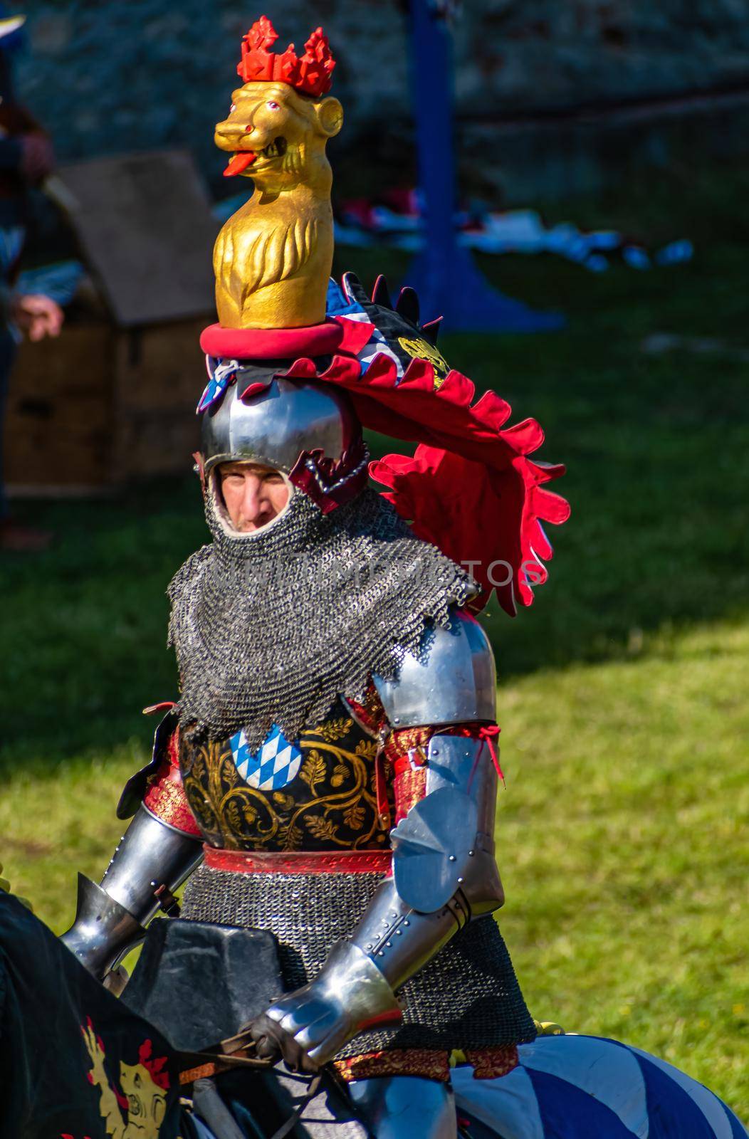 WYWAR CASTLE FEST, demonstrations of knightly fights. Knight with chcochol waiting for his opponent