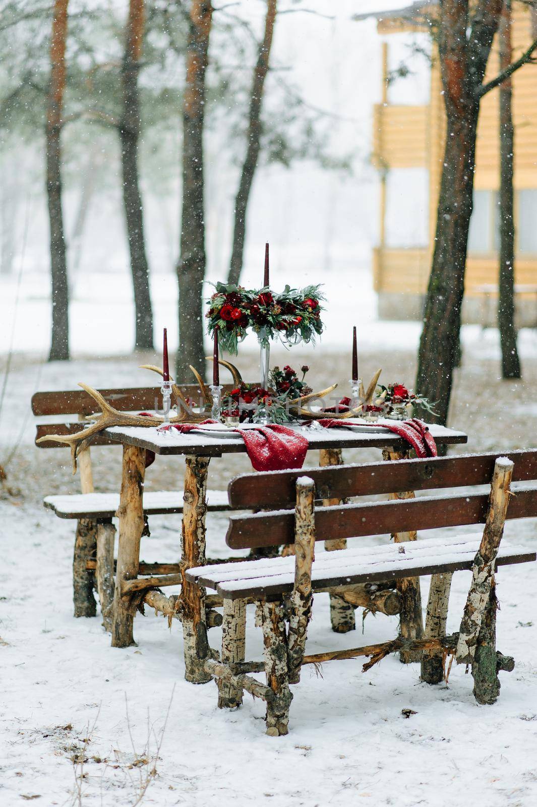 Winter Wedding decor with red roses by wolfhound9111