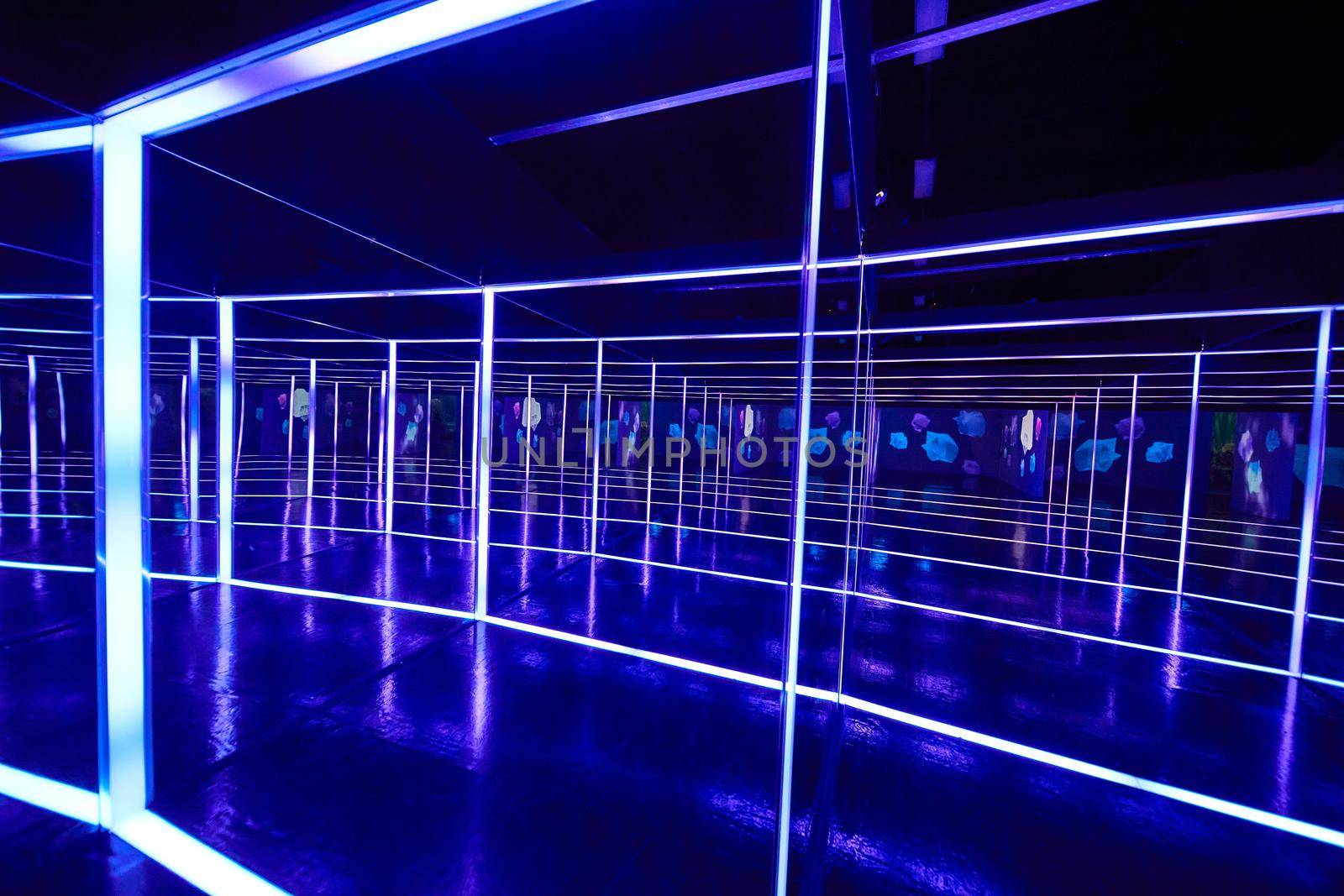 Hallway of infinity mirrors and lights by njproductions