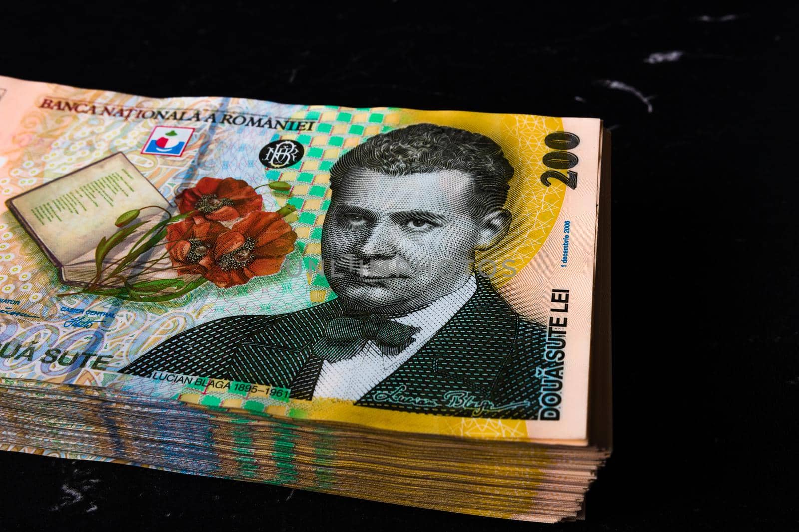 Stack of LEI Romanian money. RON Leu Money European Currency by vladispas