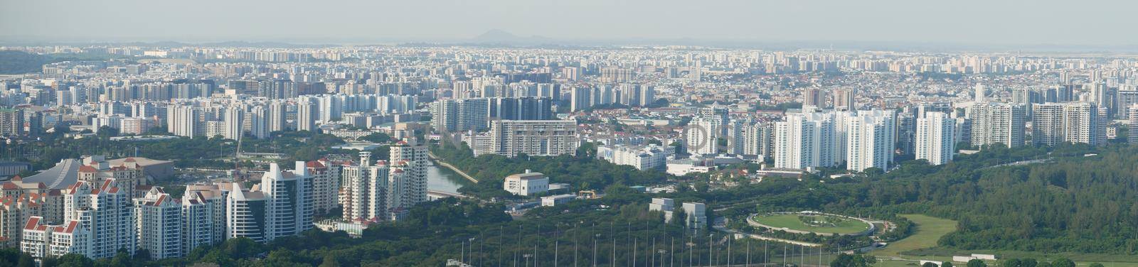 panorama view of of singapore city buildings.,