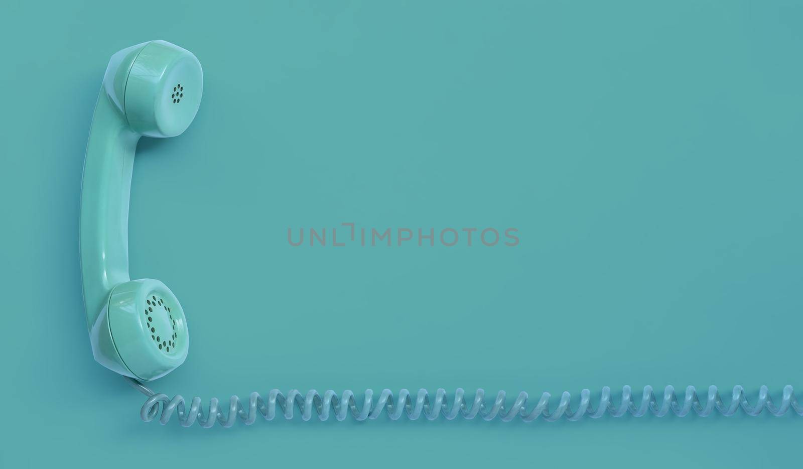 A blue-green vintage dial telephone handset with blue background.