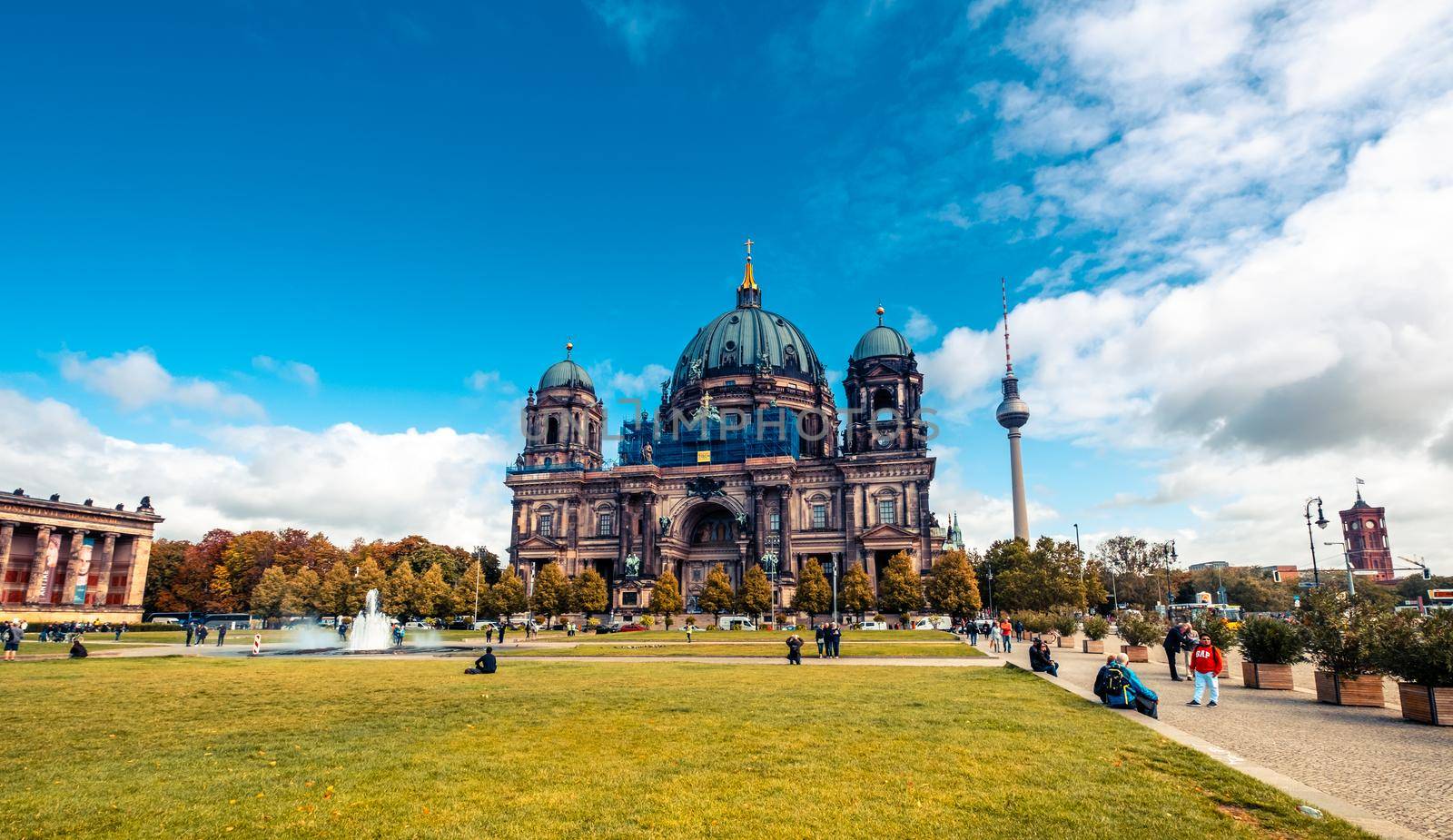 Berlin, Germany - 19 September 2019: Majestic Berlin Cathedral under clear blue sky in Germany