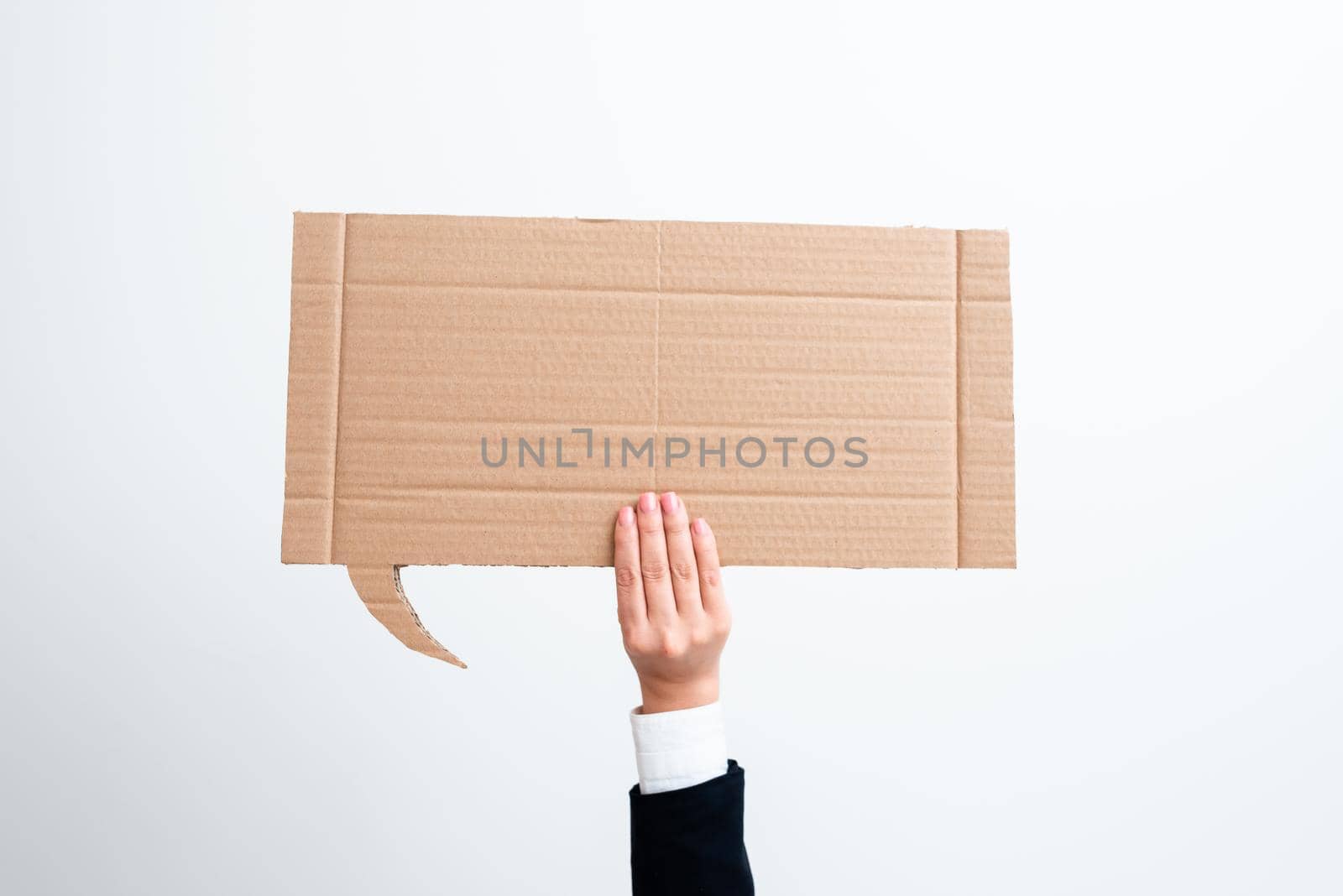 Businesswoman Holding Speech Bubble With Important Messages With One Hand.