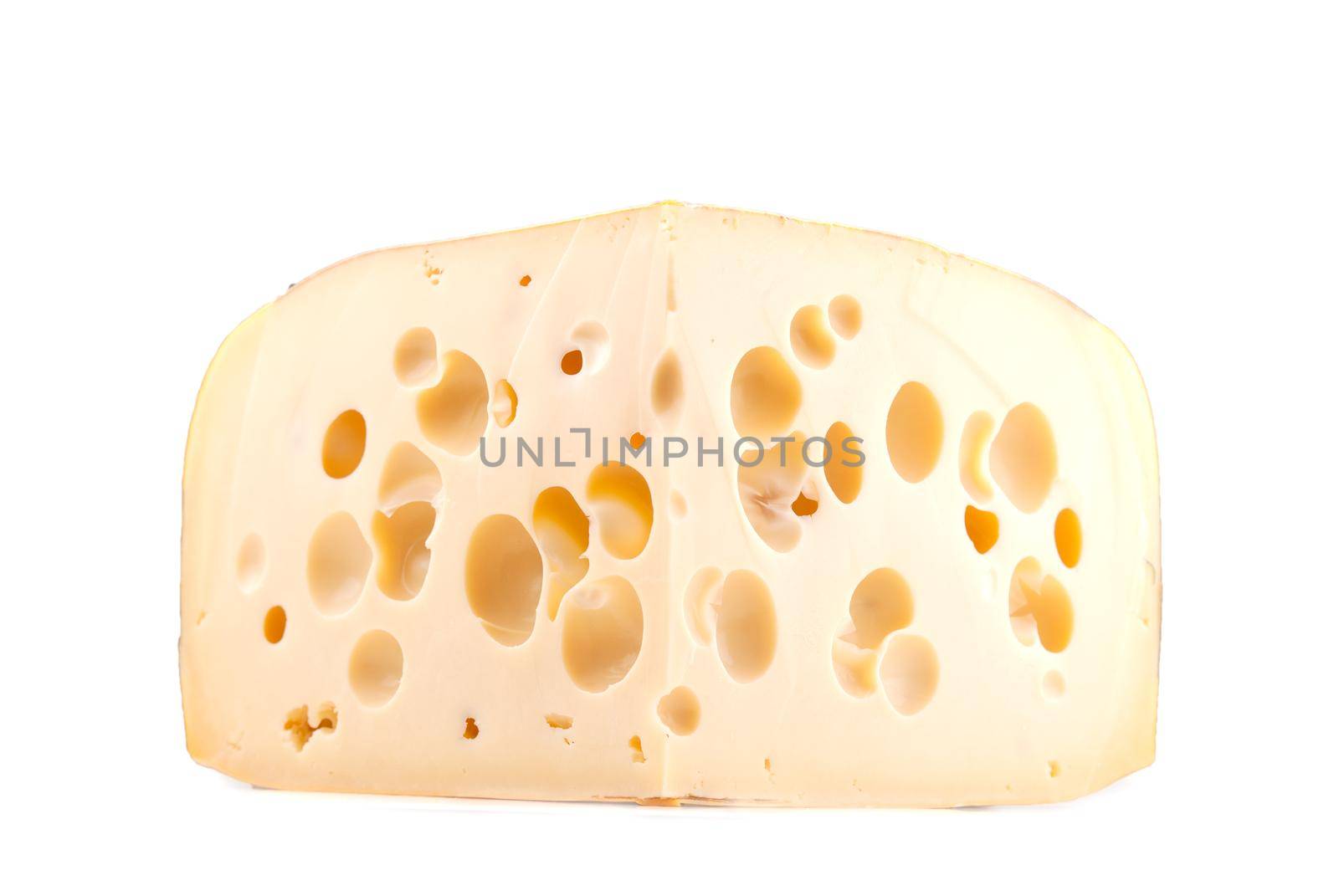 fresh holand cheese with holes isolated on white background