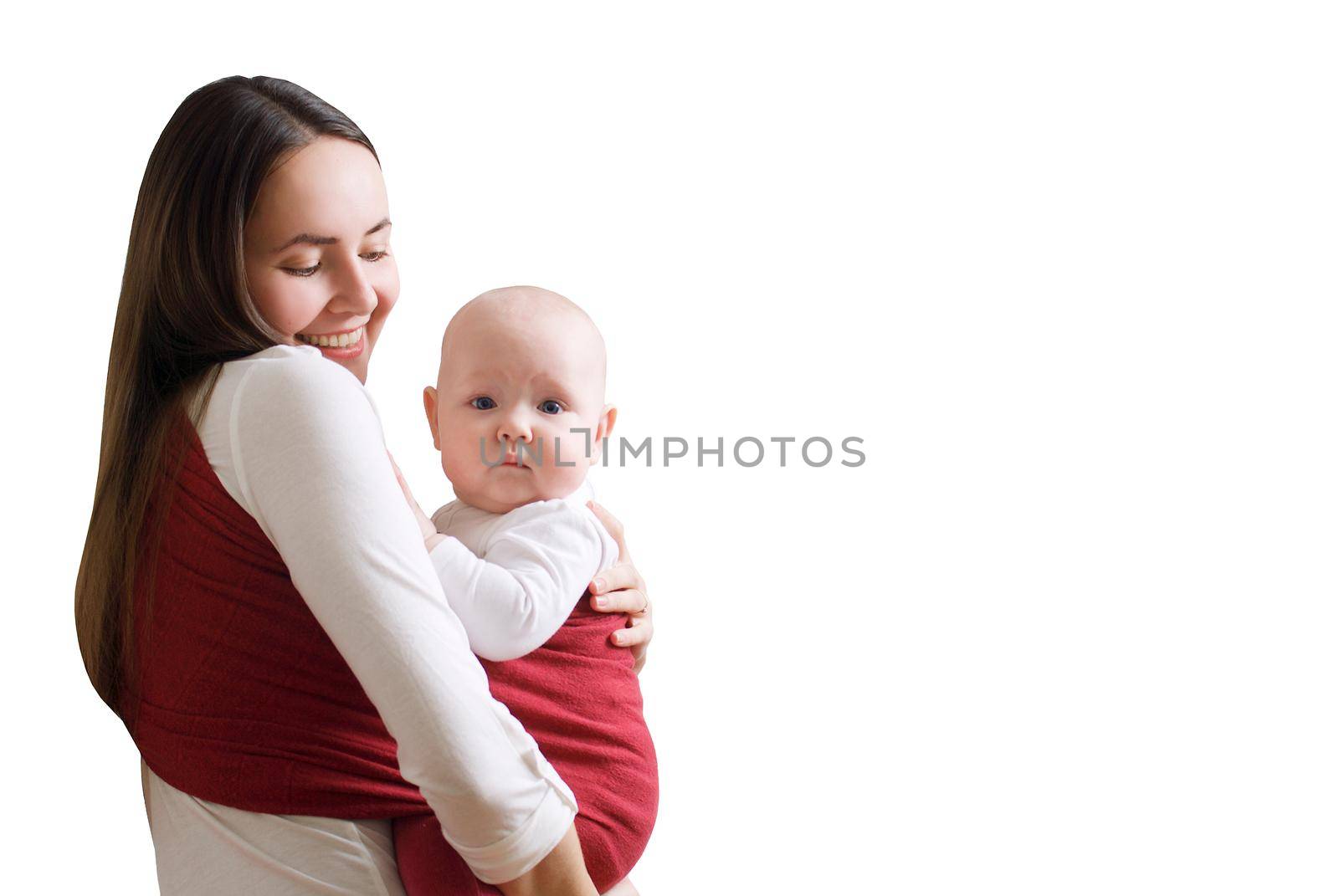 Mother carring baby in sling by maramorosz