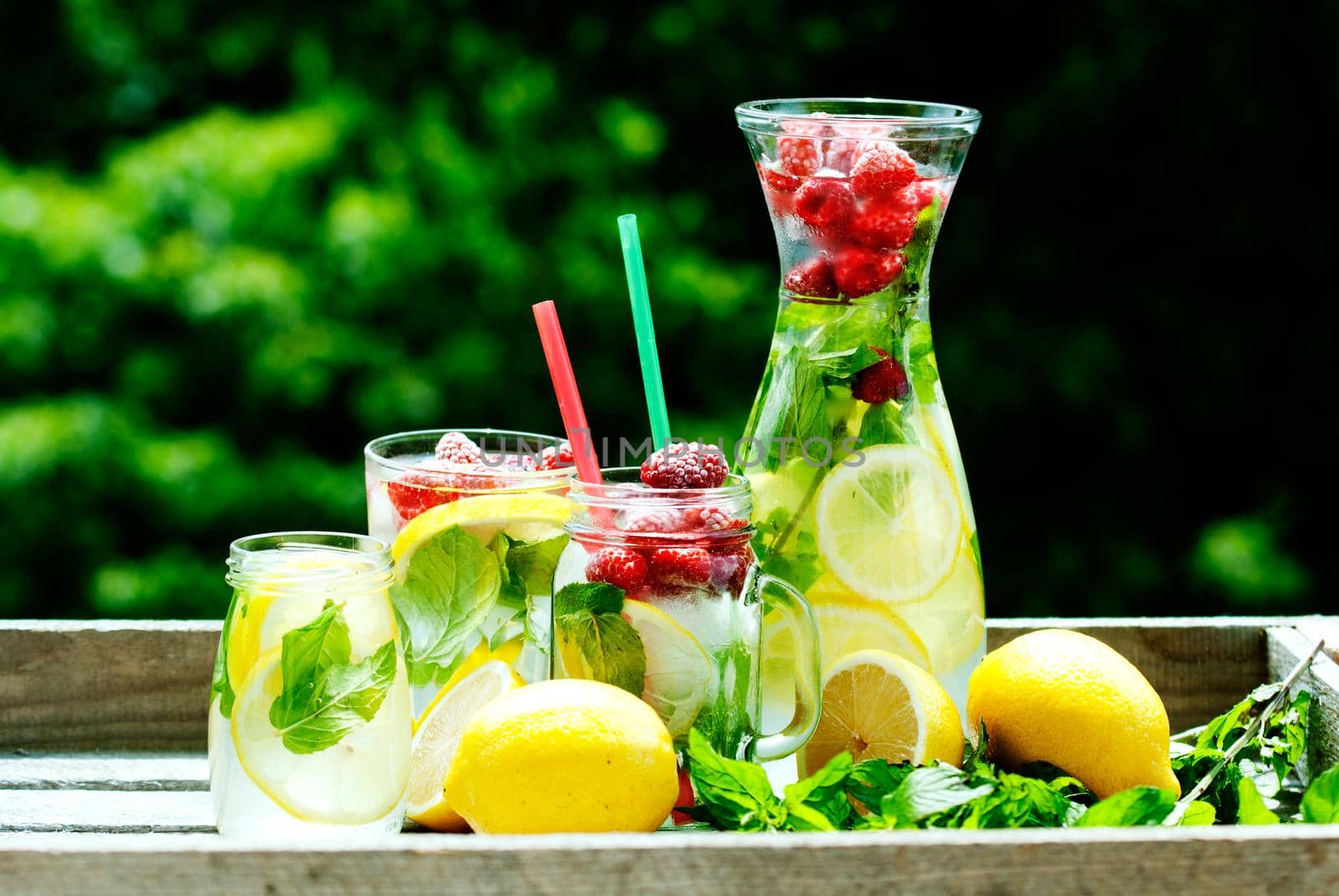 lemonad jars with mint and ice. High quality photo
