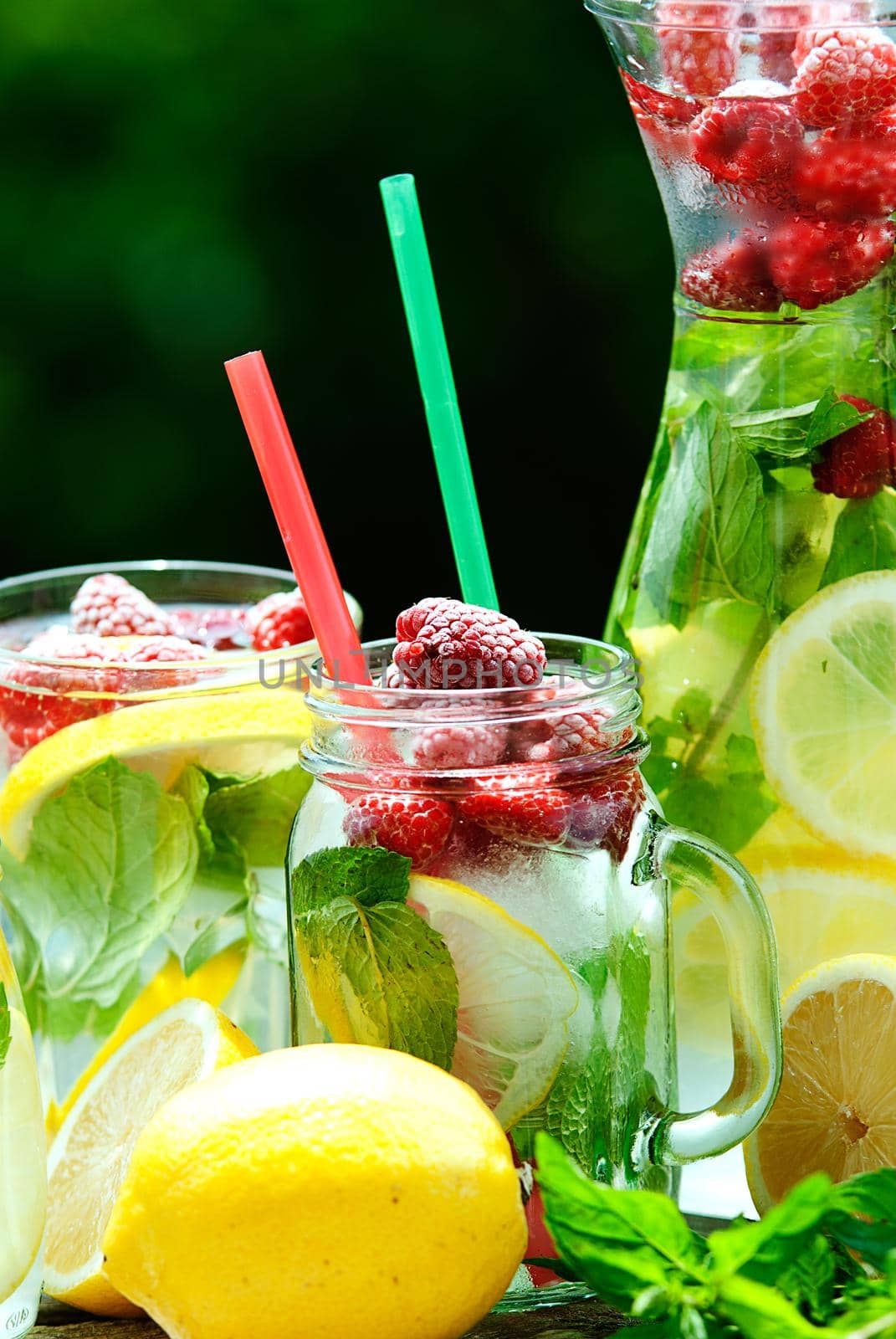lemonad jars with mint and ice. High quality photo