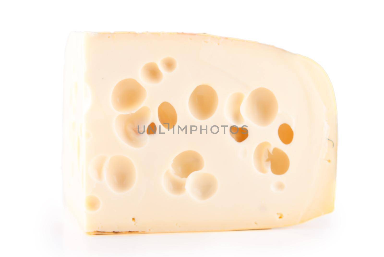 fresh holand cheese with holes isolated on white background