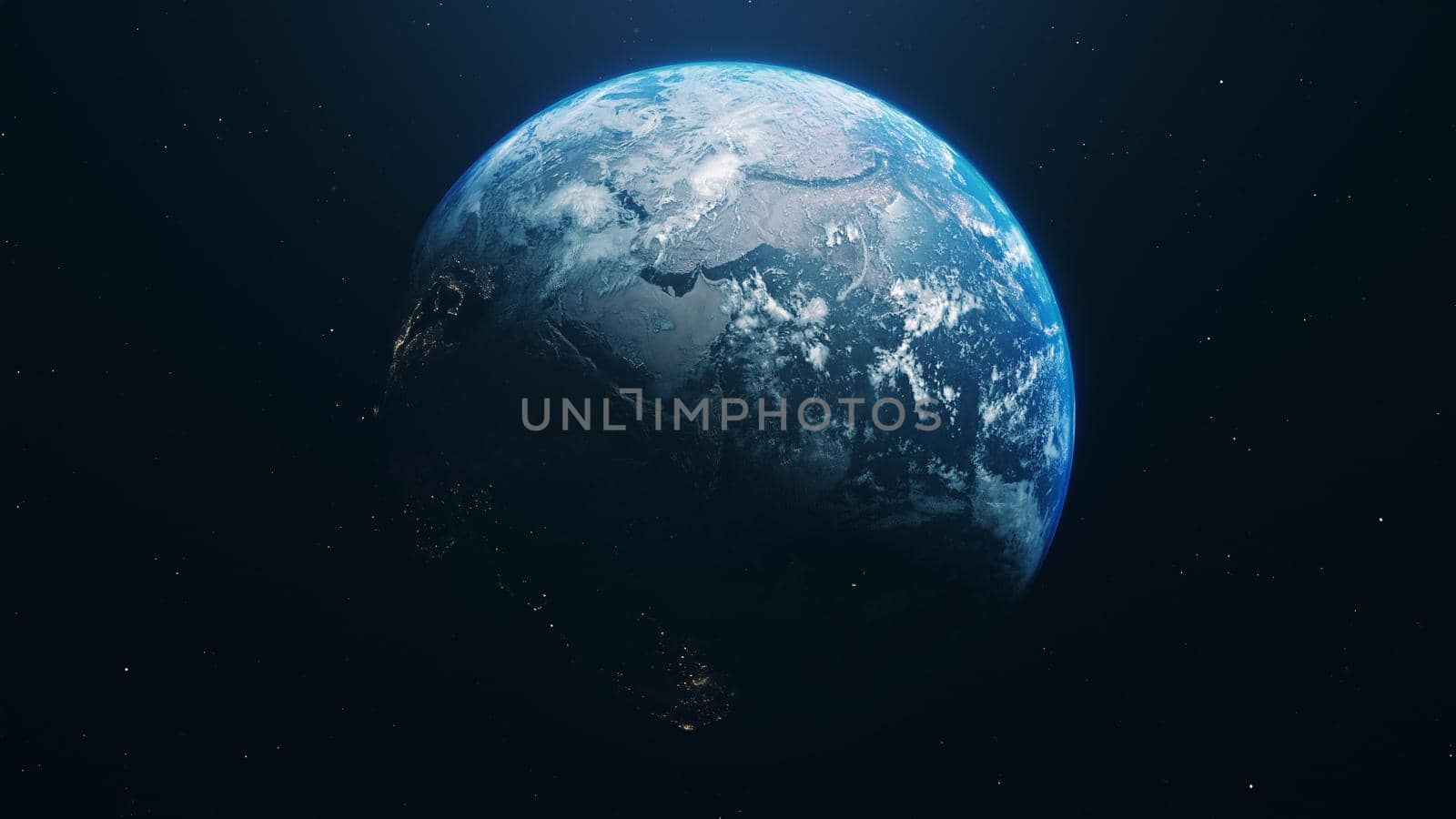 3D rendering blue realistic glow earth in open space by studiodav