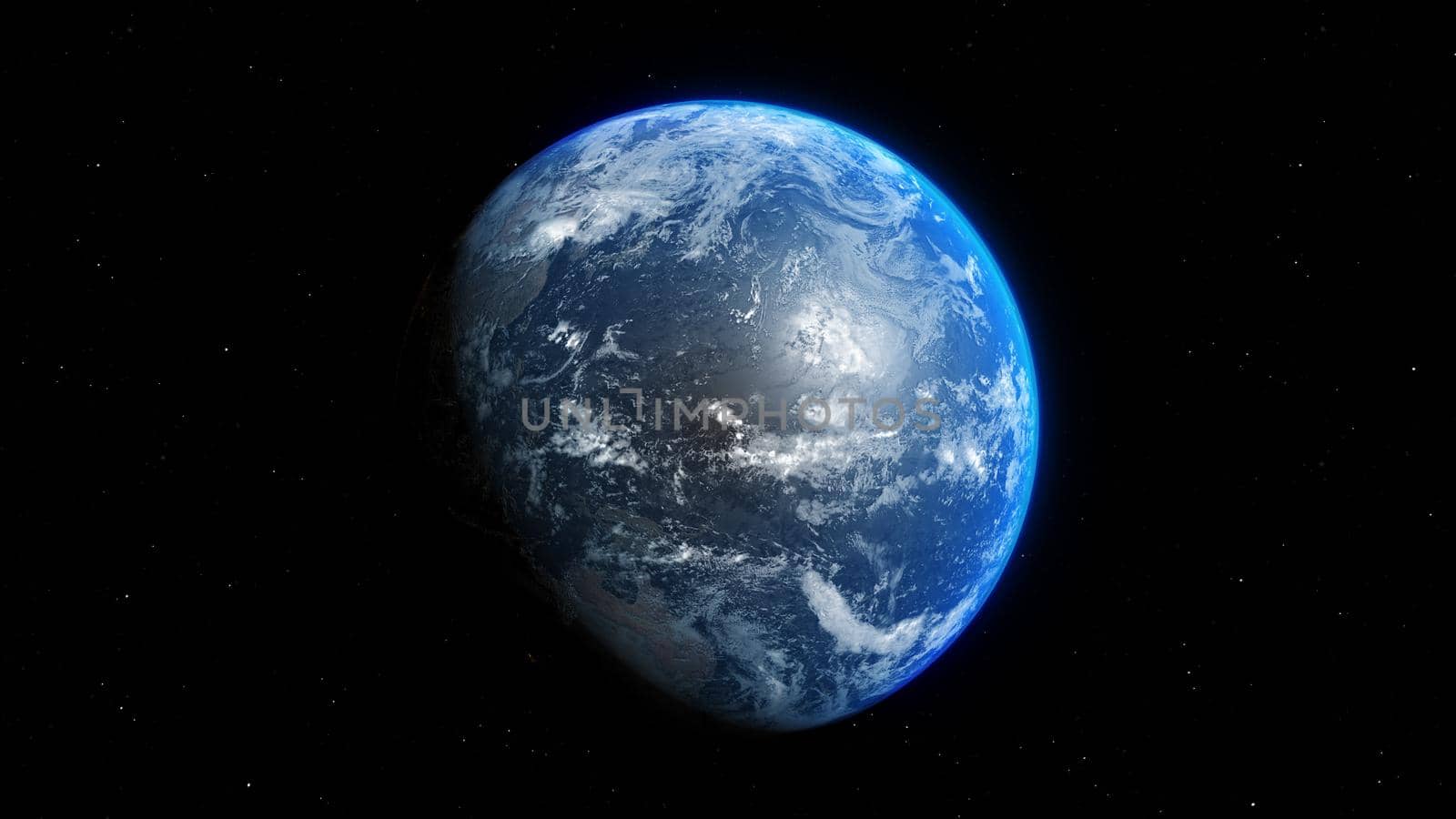 3D rendering blue realistic glow earth in open space by studiodav