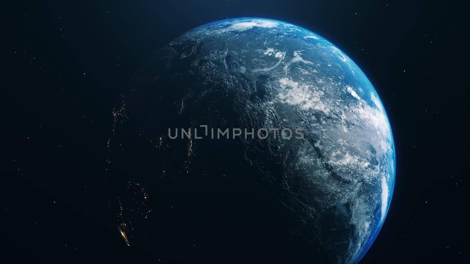3D rendering blue realistic glow earth in open space by studiodav