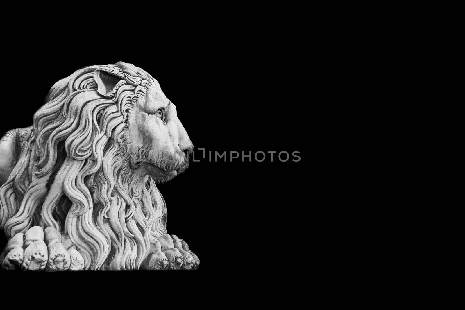 Antique lion statue , made of stone, with copy space. Concept security, safety, guard. by Perseomedusa