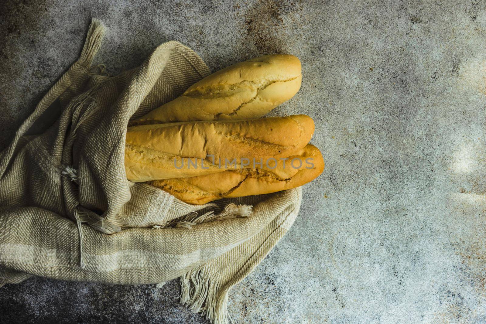 Overhead view of fresh baked healthy brad on the towel