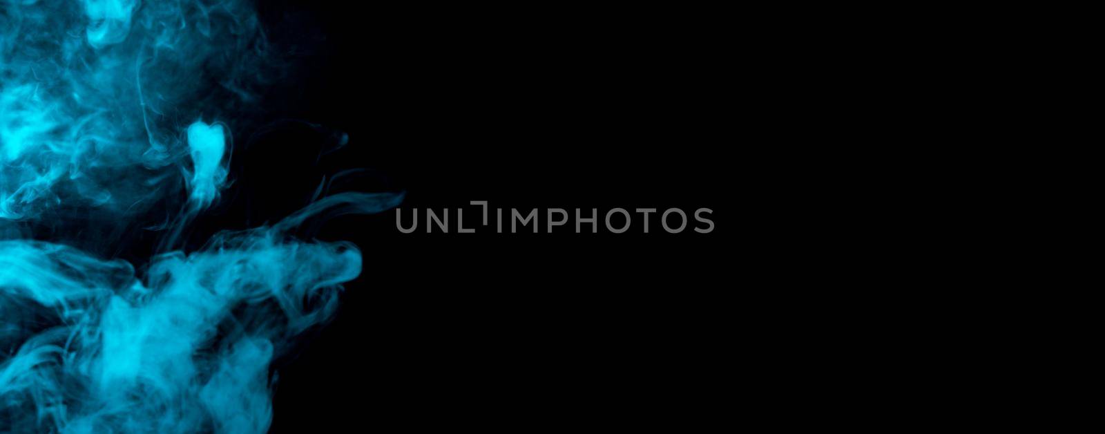 movement of a cloud of blue cigarette steam, on dark background. banner with illuminated coloured smoke. by CatPhotography