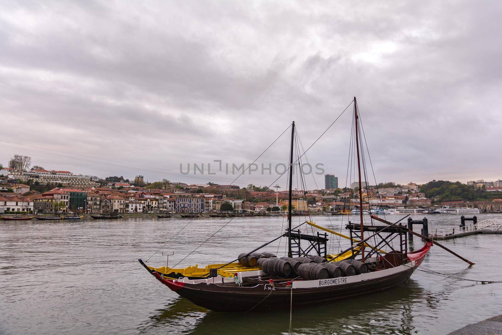 Porto, Portugal : 12 April 2016 : Old town of Porto and river Douro at sunset, Portugal.