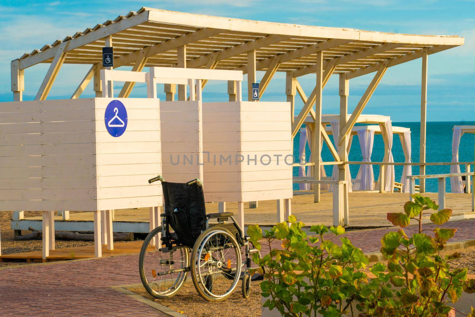 Locker room wheelchair sea beach holiday disabled happy travel family lifestyle, from vacation disability for water from sunrise health, help white. Positive care bright, by 89167702191