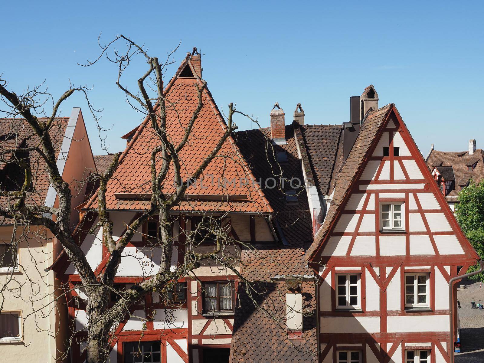 Ancient wooden frame houses in the old city centre in Nuernberg, Germany