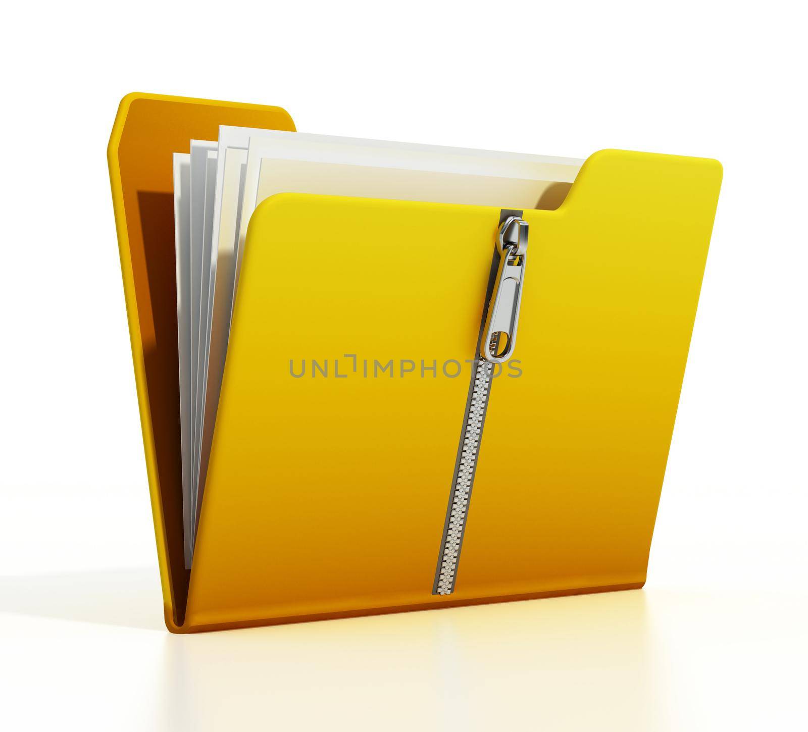 Compressed folder icon isolated on white background. 3D illustration by Simsek