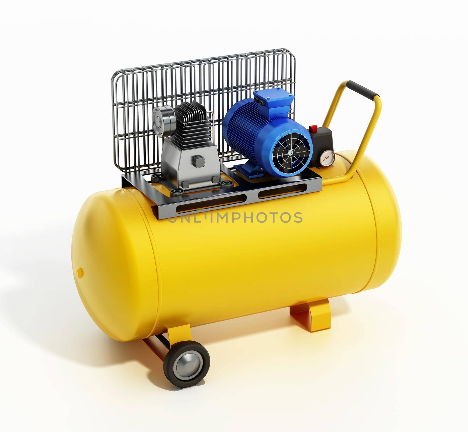 Air compressor isolated on white background. 3D illustration by Simsek