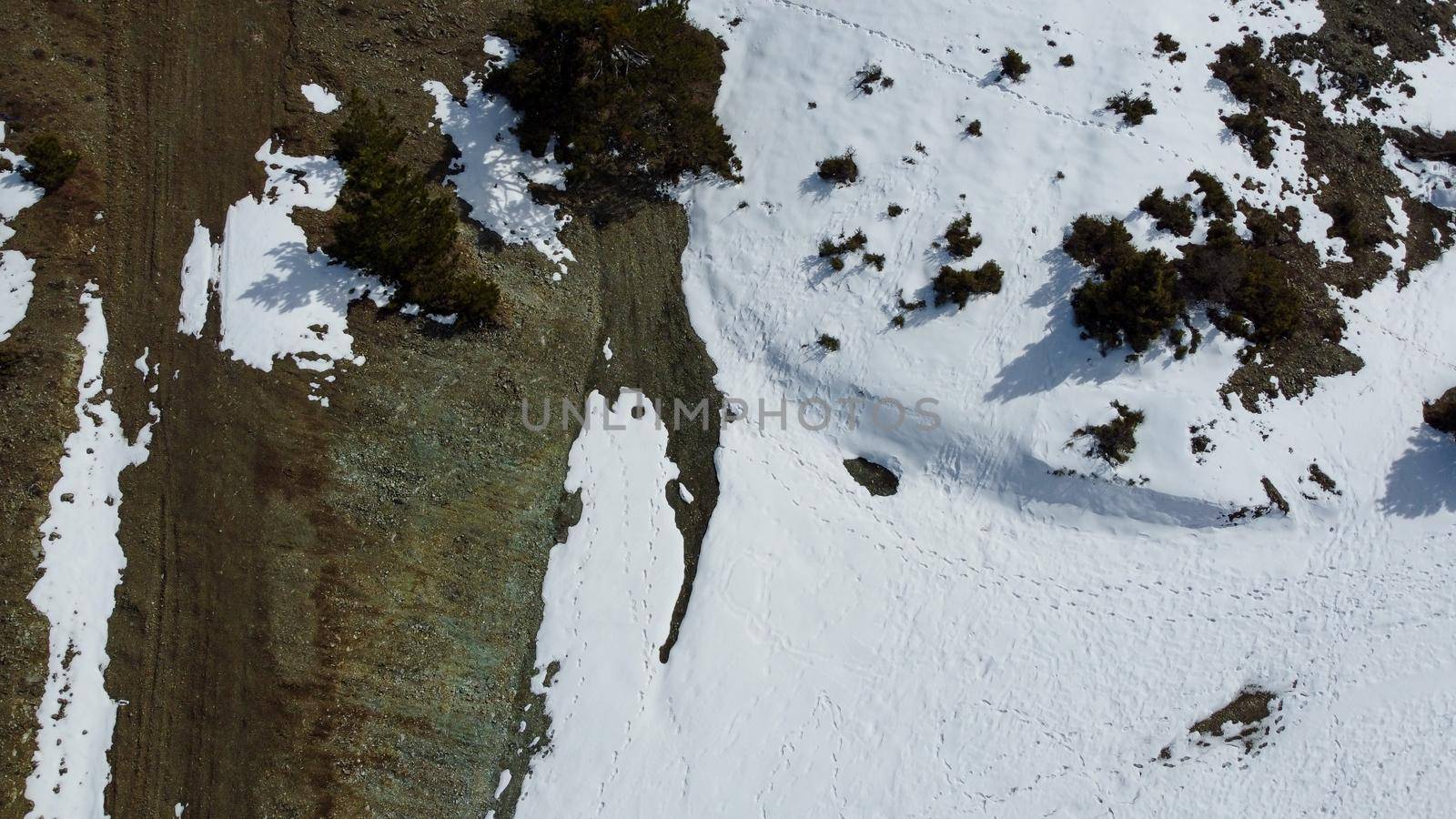 Snowy mountain in Eskisehir Turkey aerial view