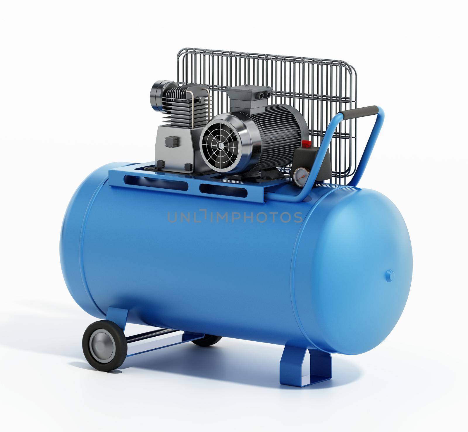 Air compressor isolated on white background. 3D illustration by Simsek
