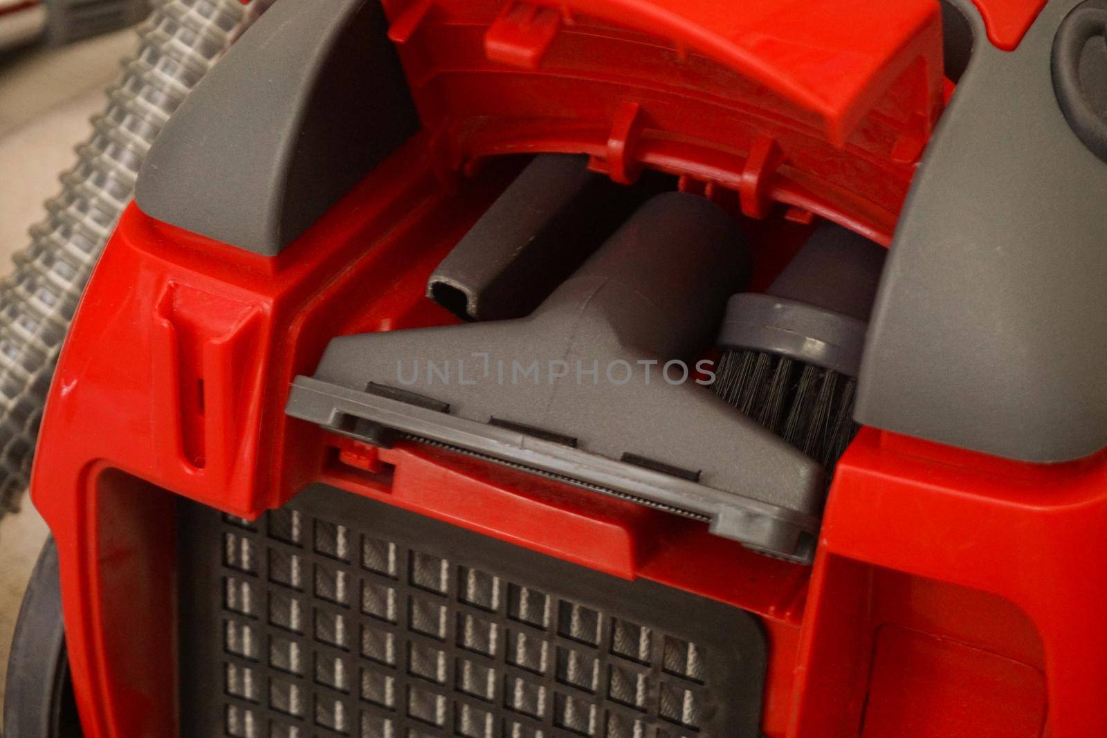 Vacuum cleaner crevice tool compartment close up view