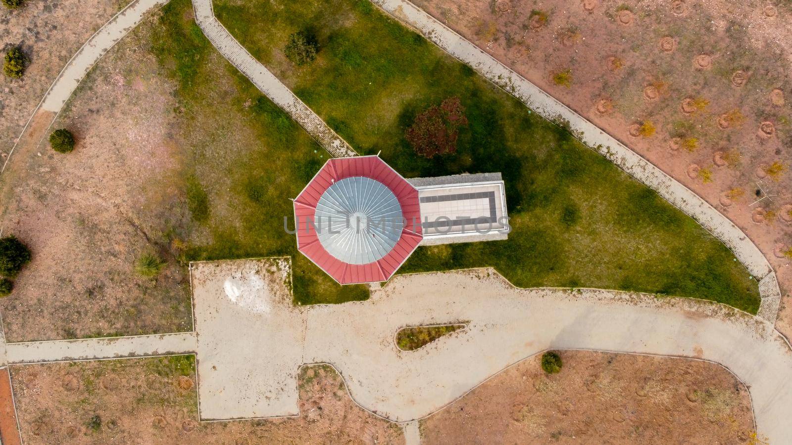 29 December 2020 Eskisehir Turkey. Scenery tower in Eskisehir city forest among the pine trees aerial drone view