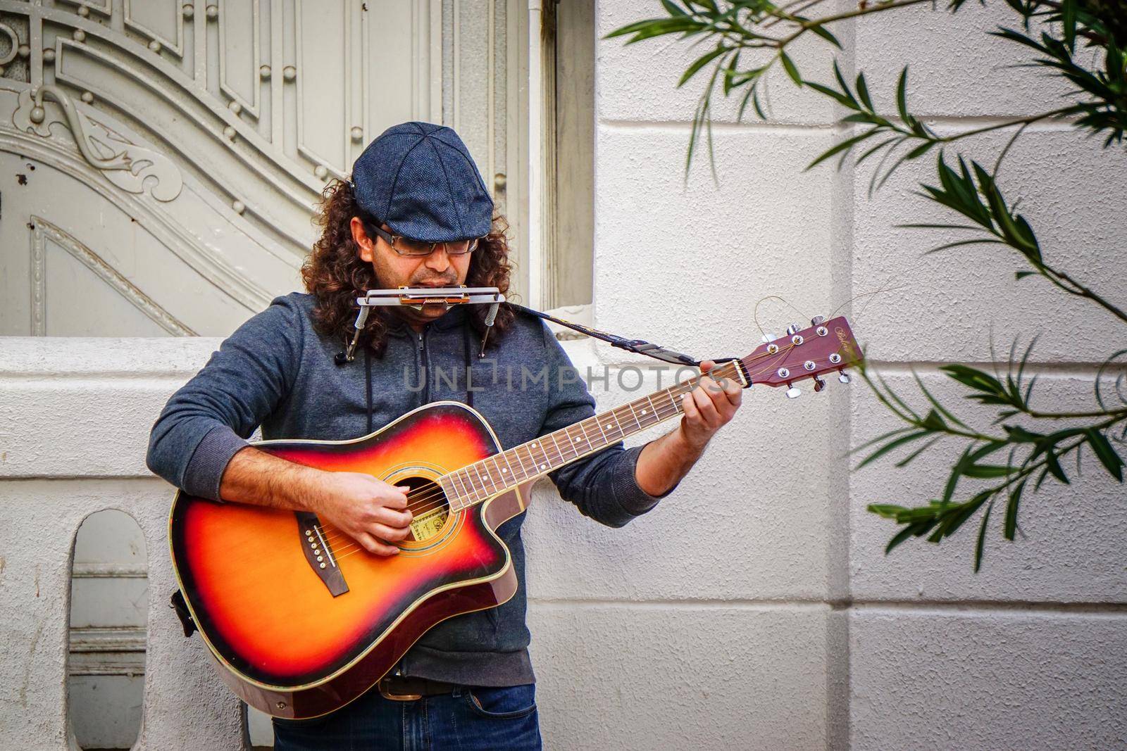 16 October 2016 , Eskisehir Turkey. Street singer performing on the street with guitar