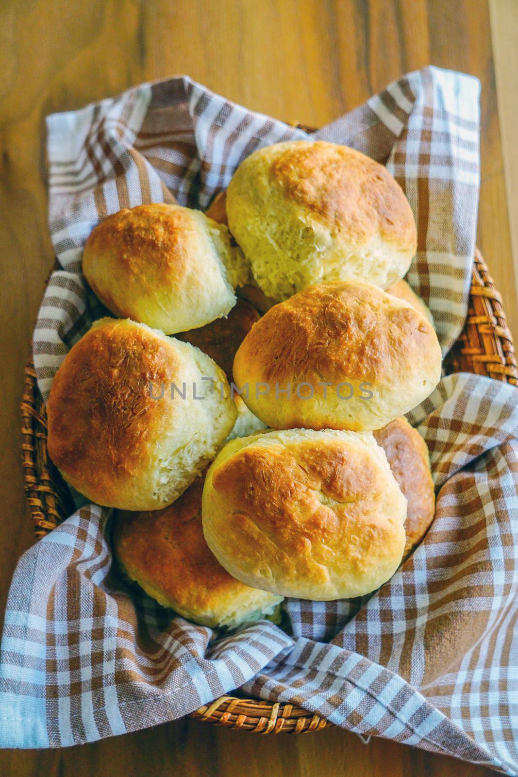 Homemade fresh tea and bread close up view