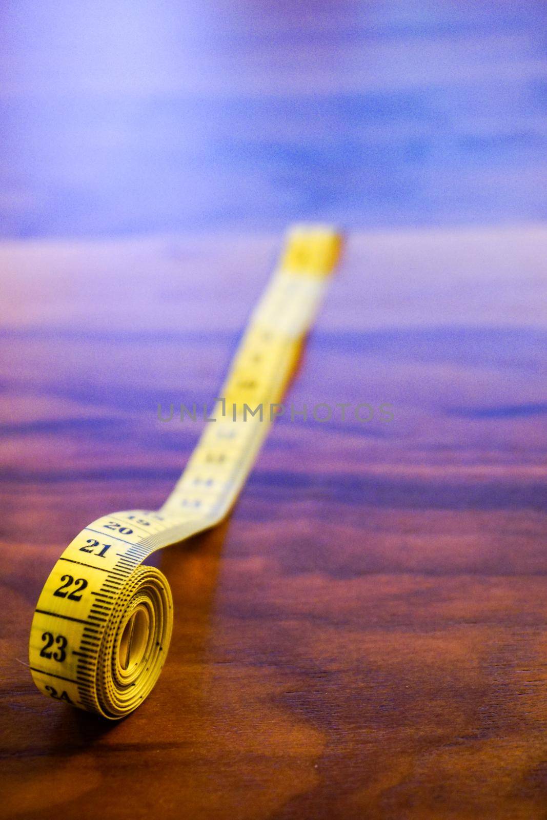 Rolled measuring tape close up view