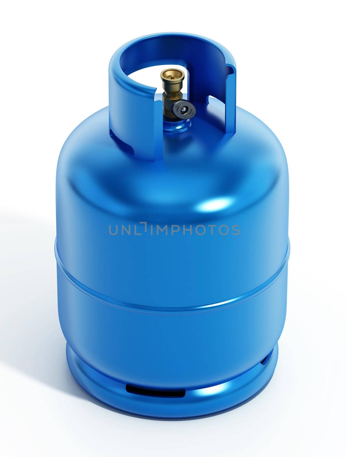 Blue gas cylinder isolated on white background. 3D illustration by Simsek