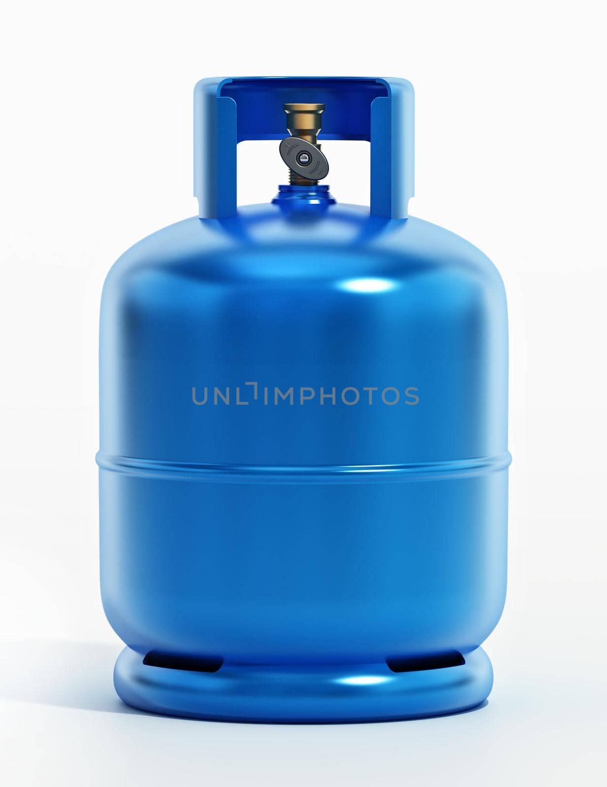 Blue gas cylinder isolated on white background. 3D illustration by Simsek