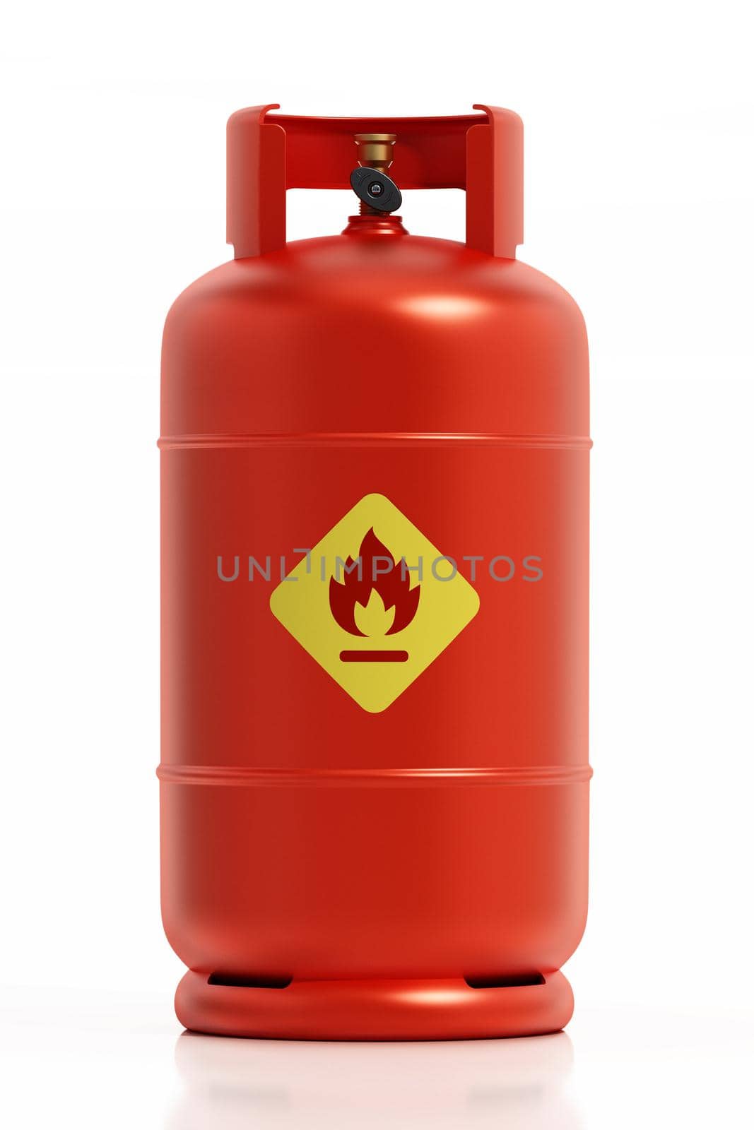 Red gas cylinder with flamable label isolated on white background. 3D illustration by Simsek