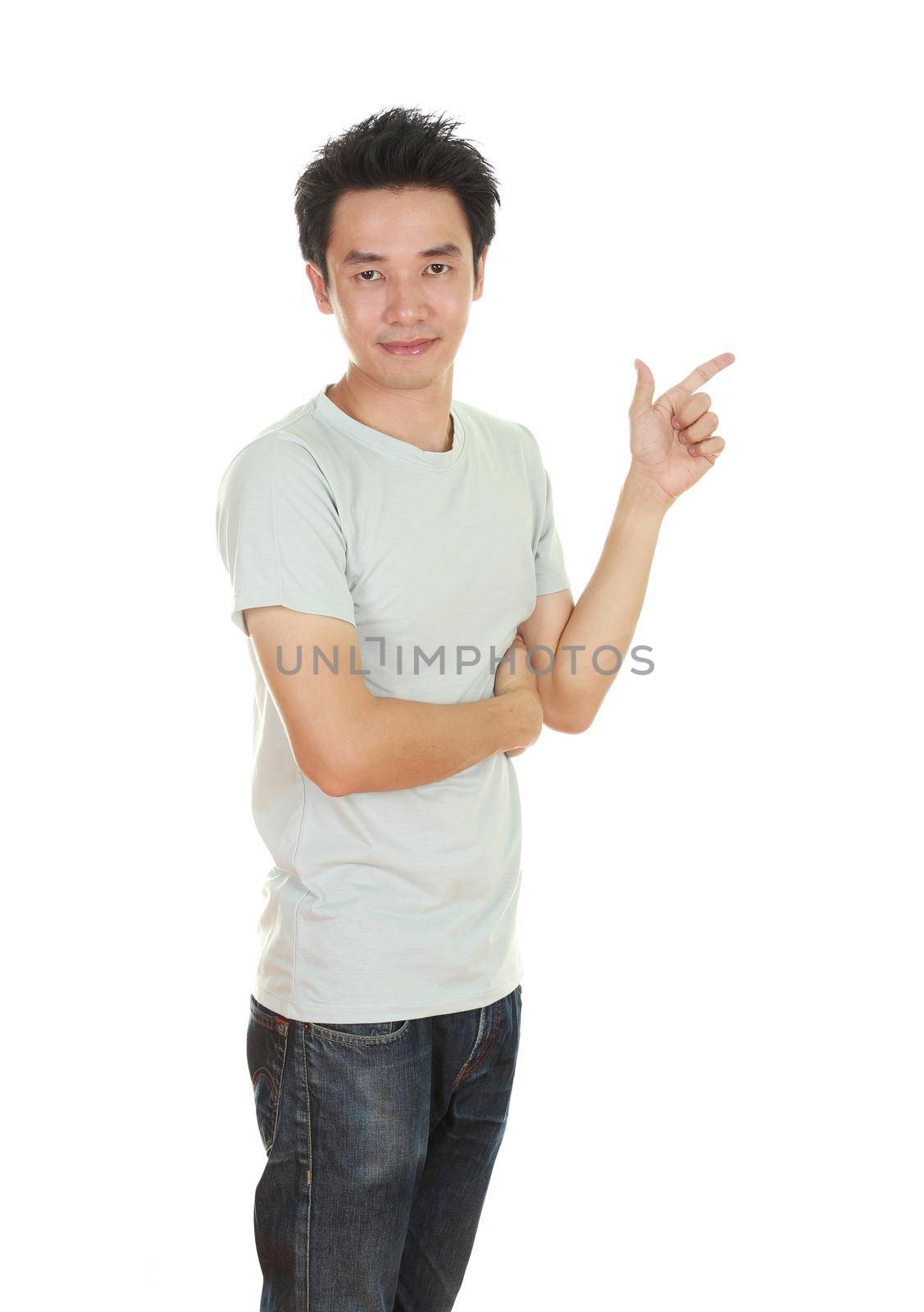 man think of idea with t-shirt isolated on white background