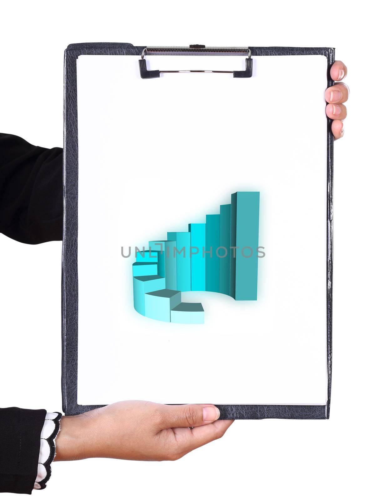 business hand holding a clipboard with business graph by geargodz