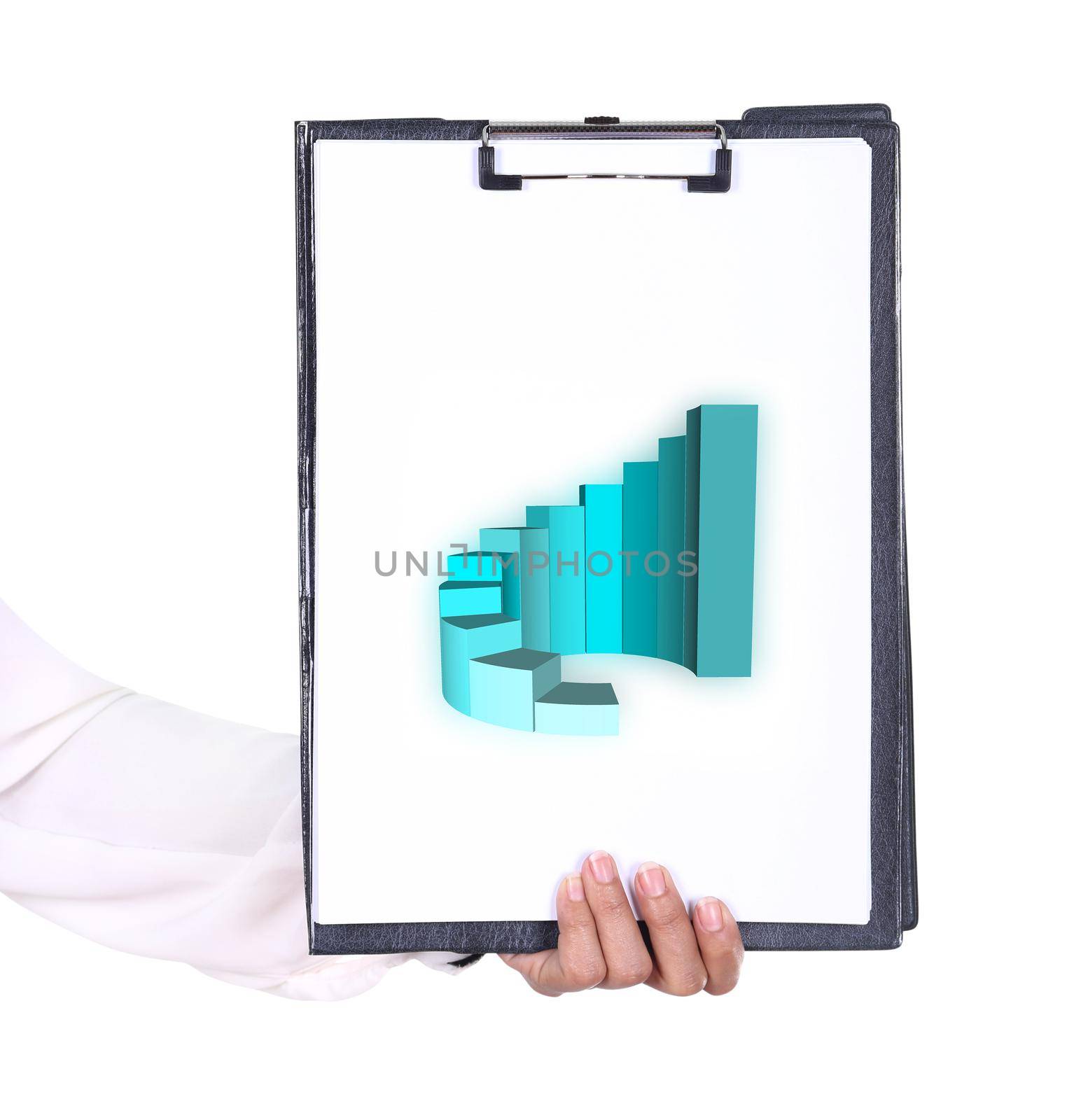 business hand holding a clipboard with business graph by geargodz