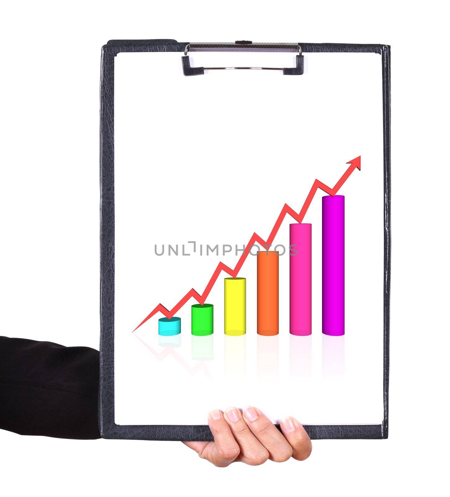 business hand holding a clipboard with business graph chart