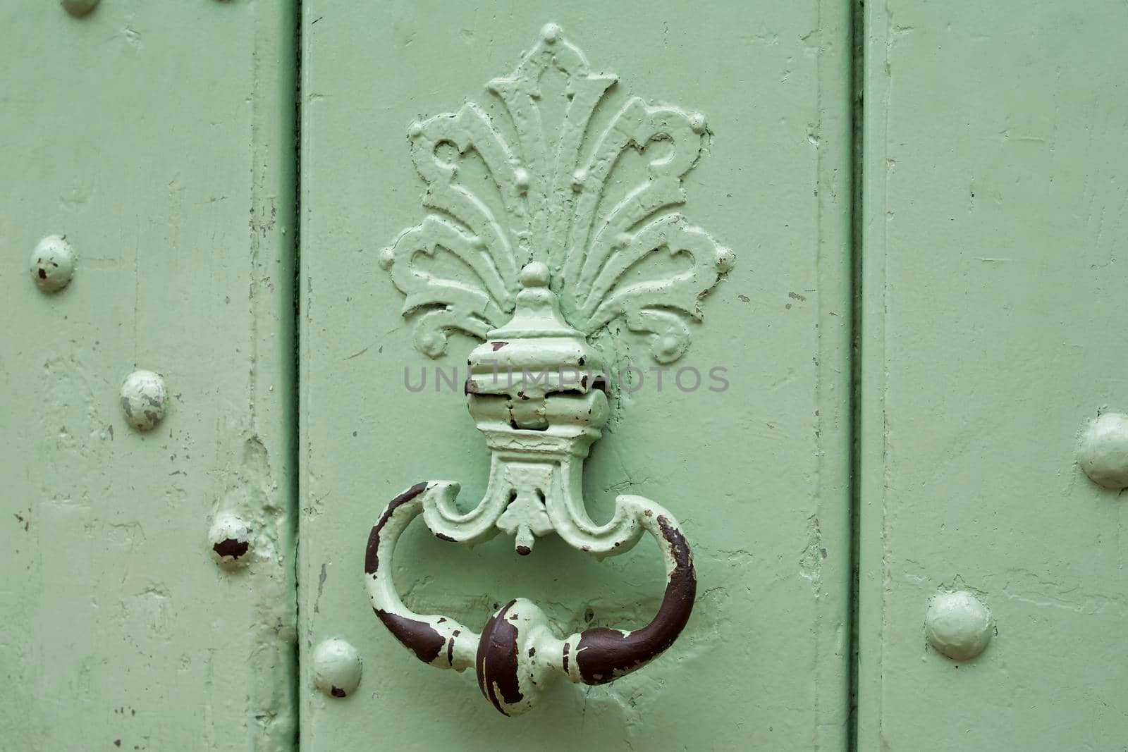 Mint handle door rusty iron ring in wood doorway