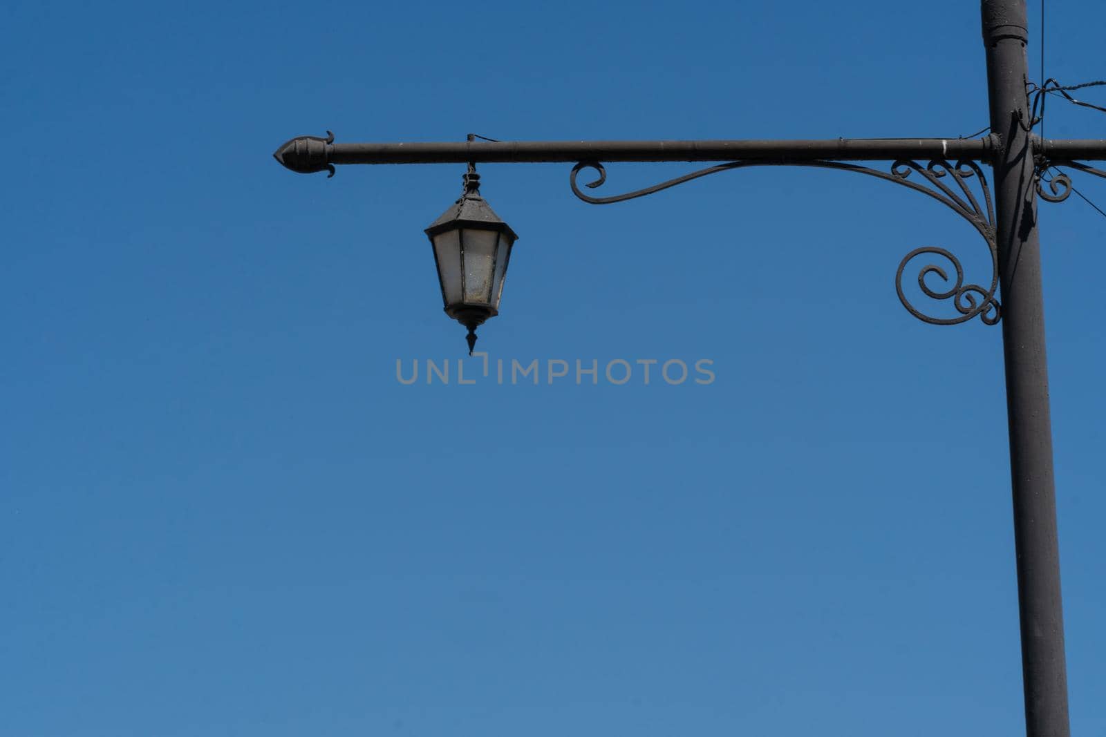 Lamppost view electric background sky concept metal lamp streetlight pole, from old antique in illumination for day four, isolated vintage. Classic landscape europe, by 89167702191