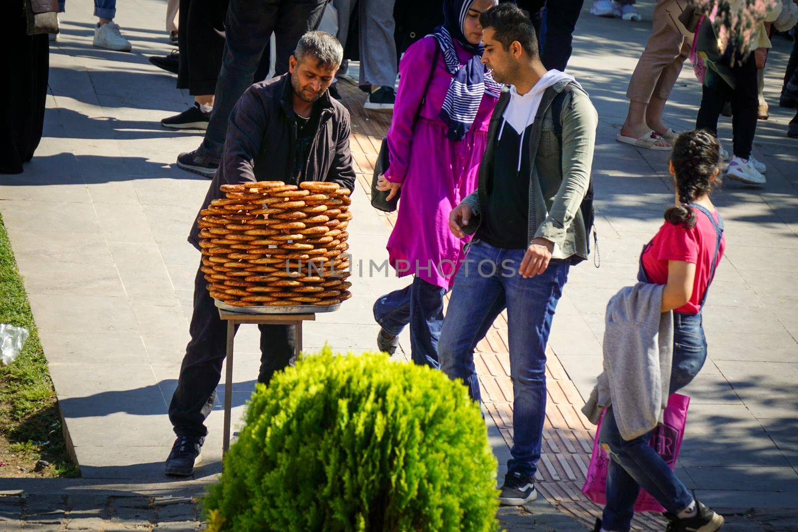 8 May 2022 Diyarbakir Turkey. Street bagel seller in Diyarbakir