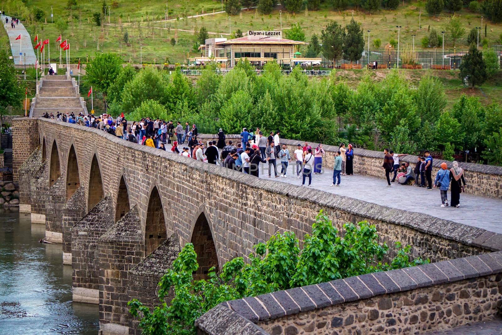 8 May 2022 Diyarbakir Turkey. Ten eyed ongozlu bridge on Dicle river in Diyarbakir