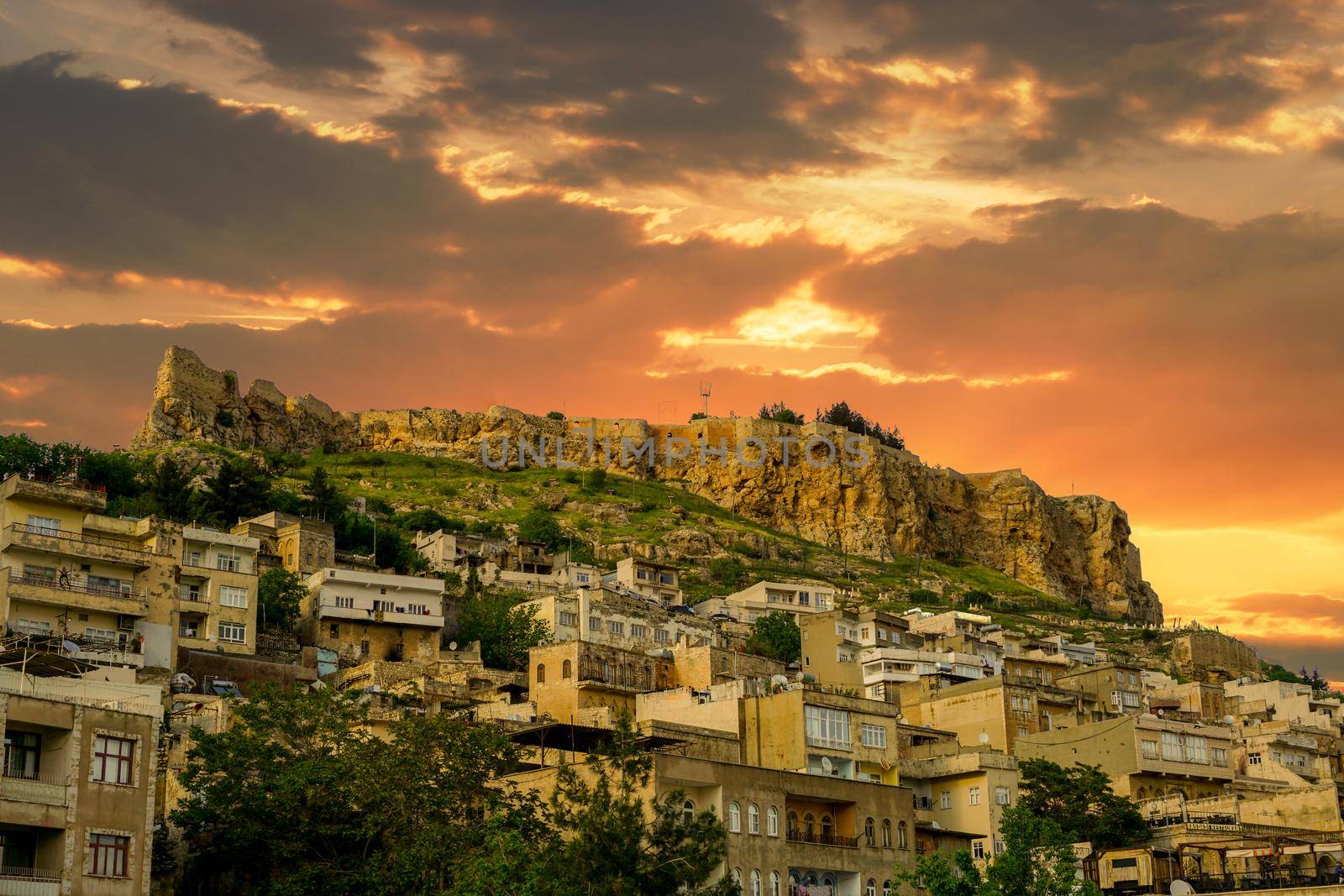 Artuklu Mardin, Turkey 7 May 2022 Mardin landscape at sunset with Mardin castle