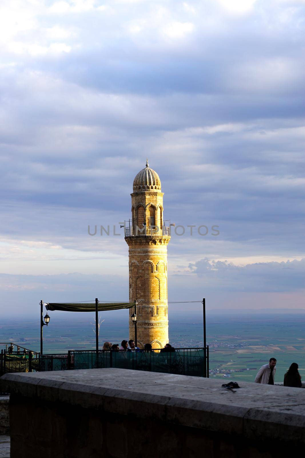 Artuklu Mardin, Turkey 7 May 2022 Mardin landscape at sunset with minaret of Ulu Cami, also known as Great mosque of Mardin