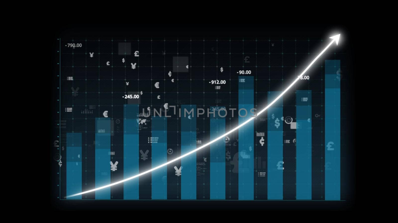 Business growth concept in allusive graph chart showing marketing sales profit increasing to future target . Excellent financial status of corporate business rise up . Finance and money 3D rendering .