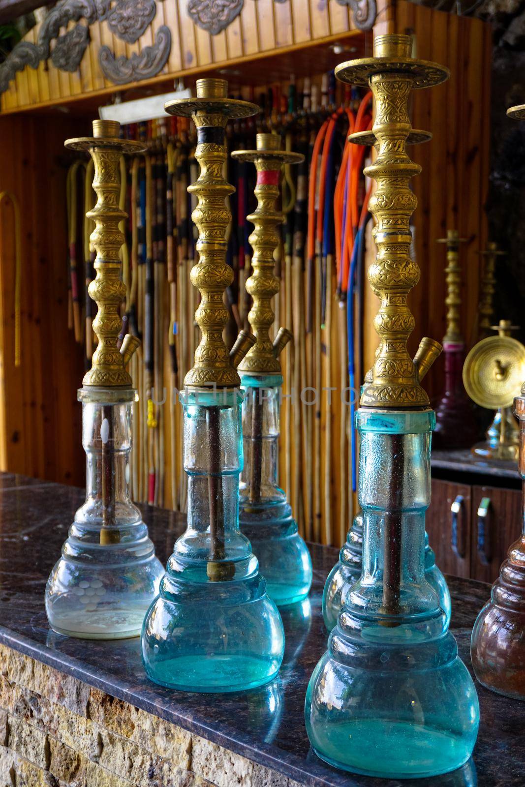 Traditional Turkish hookah close up view